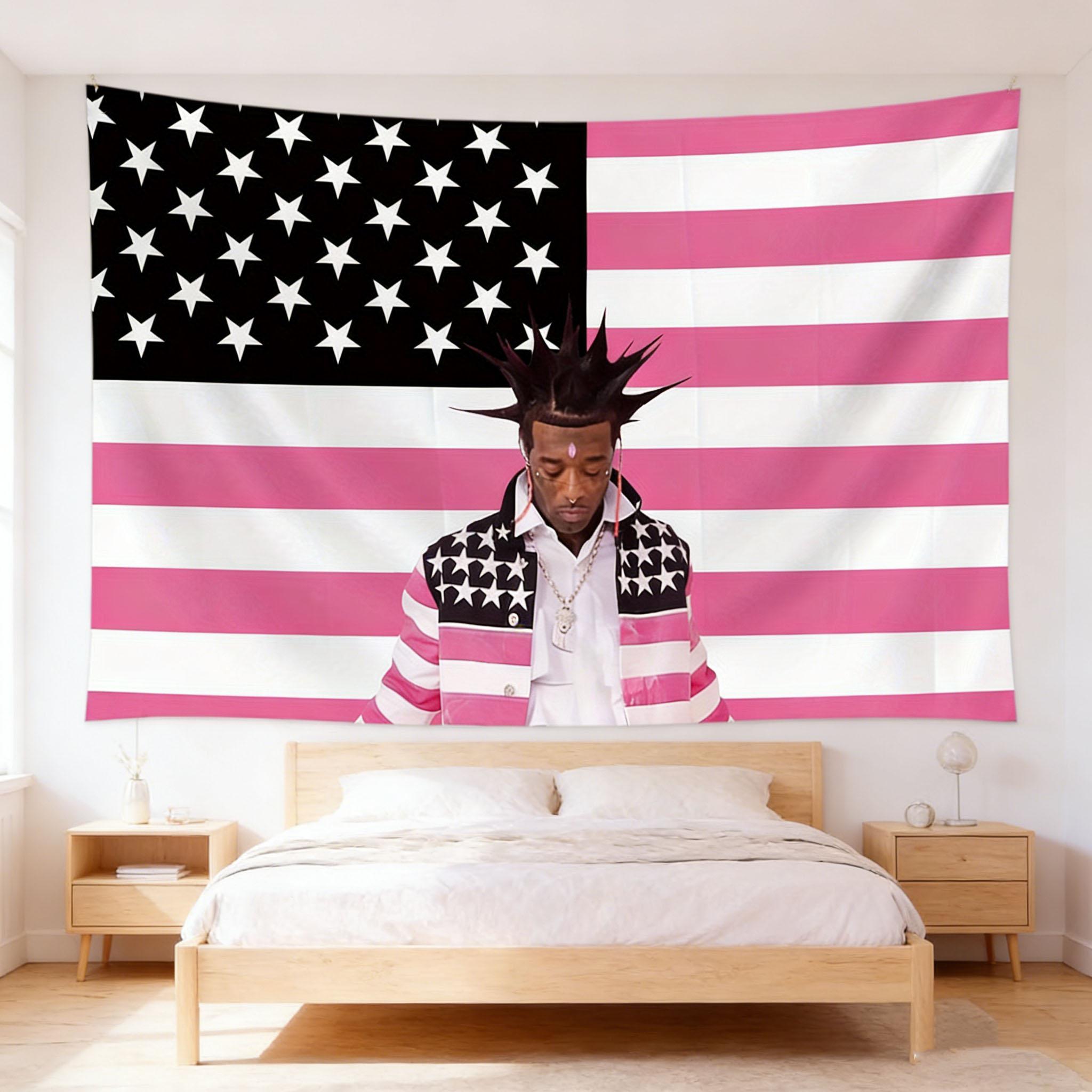 

Тканое полотно с розовым американским флагом от Lil Uzi Vert Смешной настенный декор для мужской берлоги, общежития, вечеринки на открытом воздухе 74x94cm(29x37in)