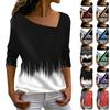 Women's Loose T Shirt Tee  Retro Print Casual Sloping V  Neck Long Sleeve Top