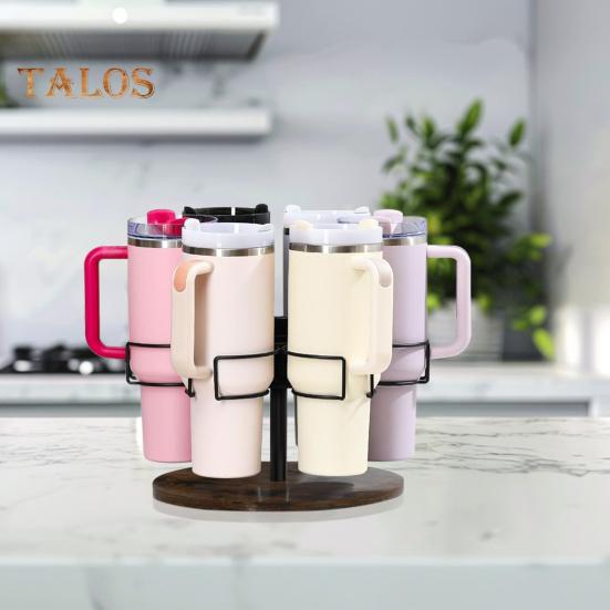 40 Oz Tumbler Cup Holder Organizer with Rotatable Design 6-Ring Cup Rack for Kitchen Storage And Decor Carbon Steel Coaster Stand