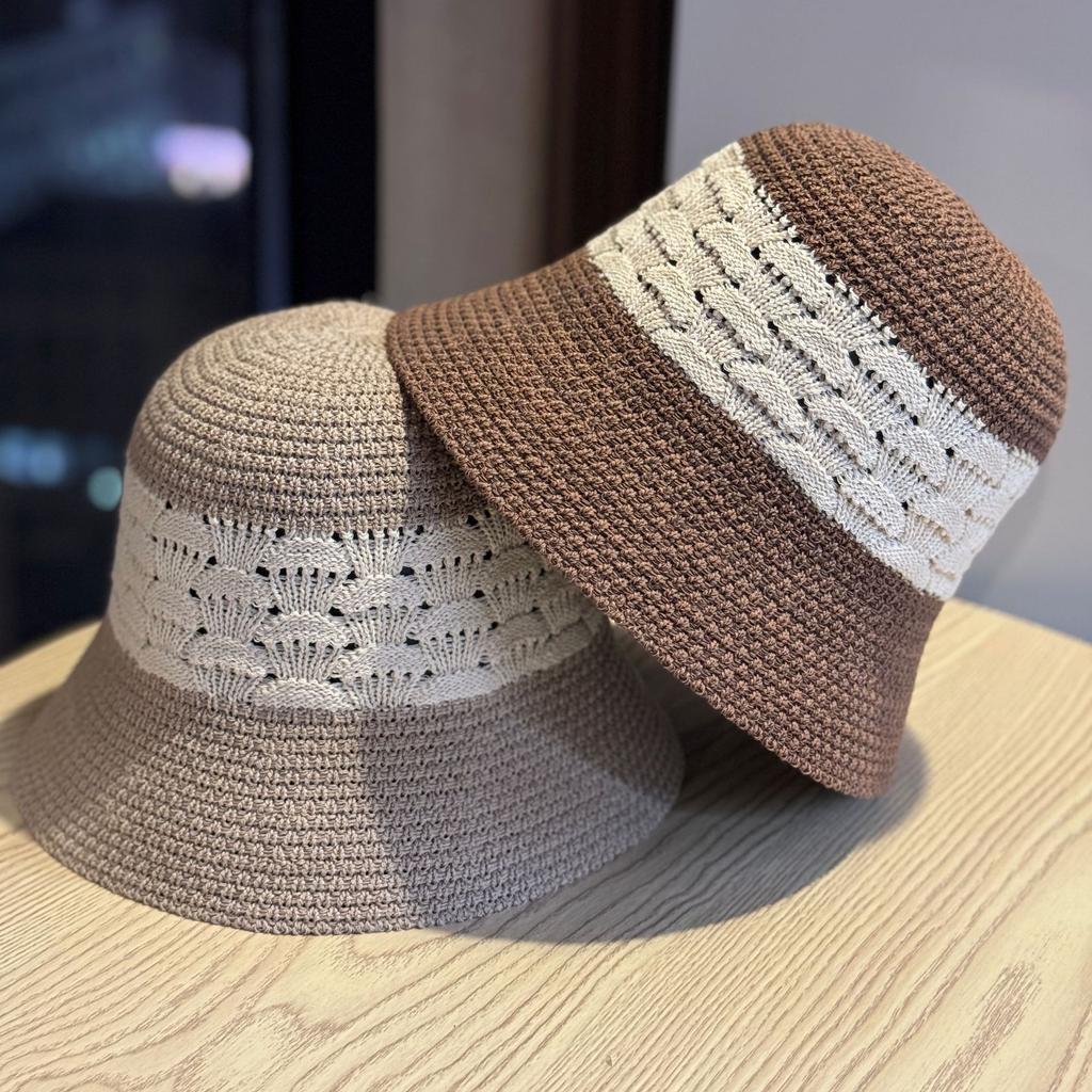 2026New Niche Minimalist Hand-woven Straw Hat with Contrasting Colors, Bucket-style Straw Fisherman Hat That Covers the Face and Makes the Face