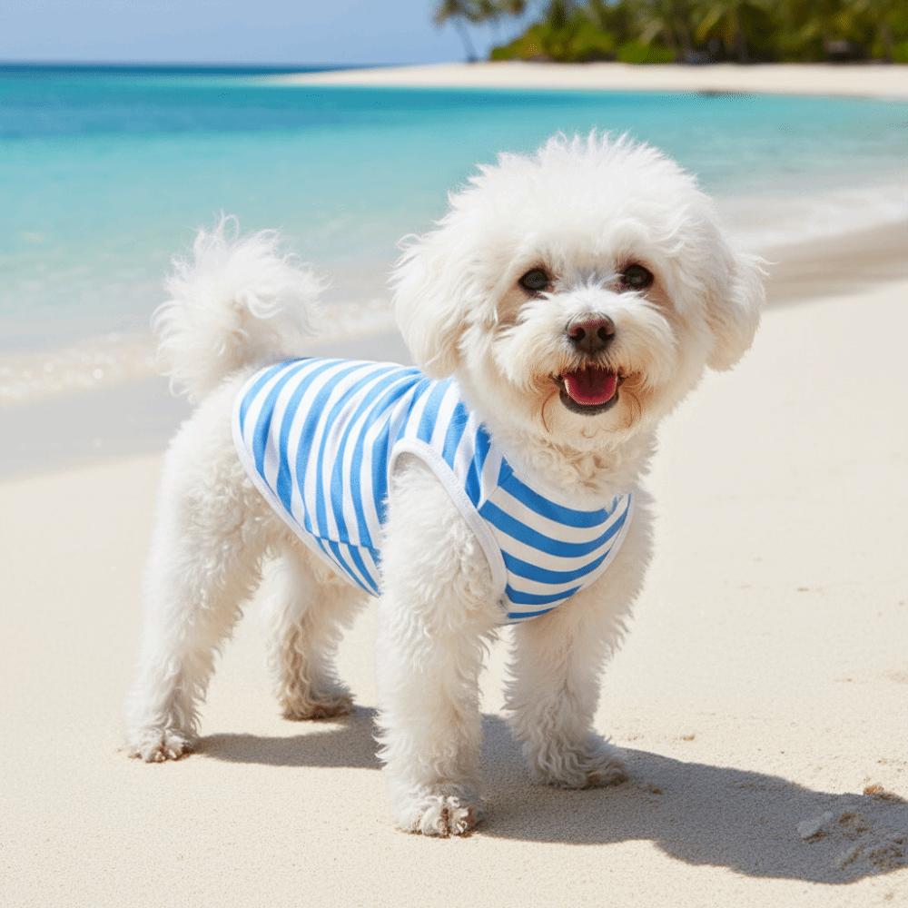 Round Neck Dog Cooling Vest Soft Fabric Pet Striped T-Shirt Dog Summer Clothes  Photography