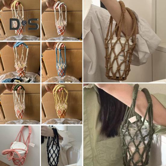 Bolsa bandolera tejida a mano para tazas, portavasos reutilizable tejido a mano, portavasos de té y café frío, fundas decorativas para vasos de agua