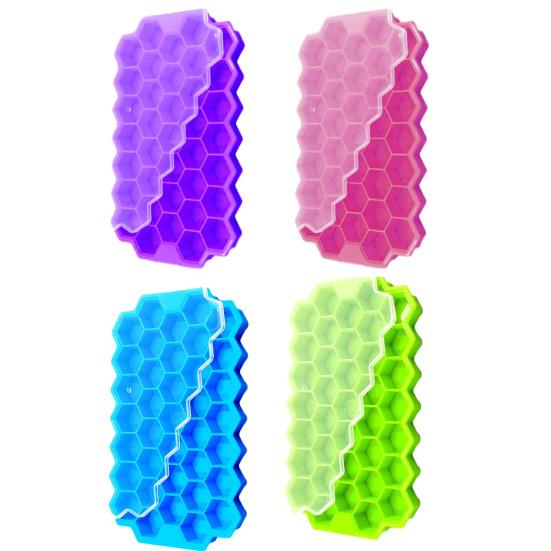 Silicone Ice Cube Mold 37-Cavity Honeycomb Ice Cube Tray with Lid Large Capacity Food-Grade Mold for Freezer And Drinks