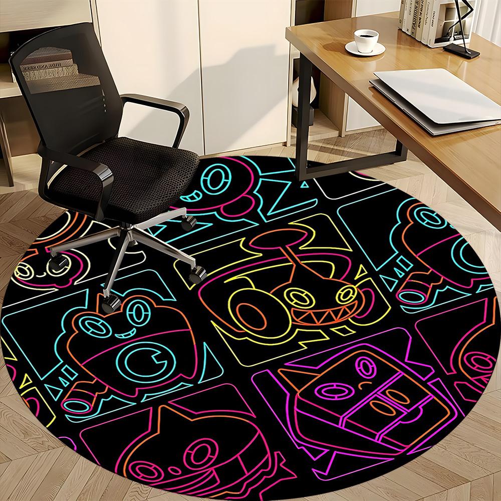 1pc Neon Characters cyber Office Round Area Rug, Indoor Mat Suitable For Office, Under Office Chairs Bedroom Living Room Home Decor, Room Deco