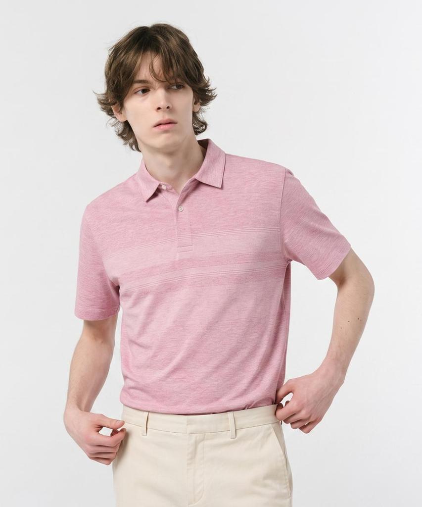 NOTIG Rayon Blend Patterned Short Sleeve Polo Shirt Pink_Oms1T1Ts103P1