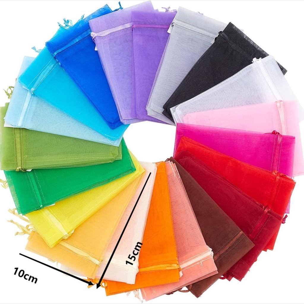 100 Stück/Los Organza Kordelzugbeutel 7x9 9x12 13x18 15x20 Kleine Geschenkbeutel für Hochzeit Schmuck Party Dekoration Verpackung