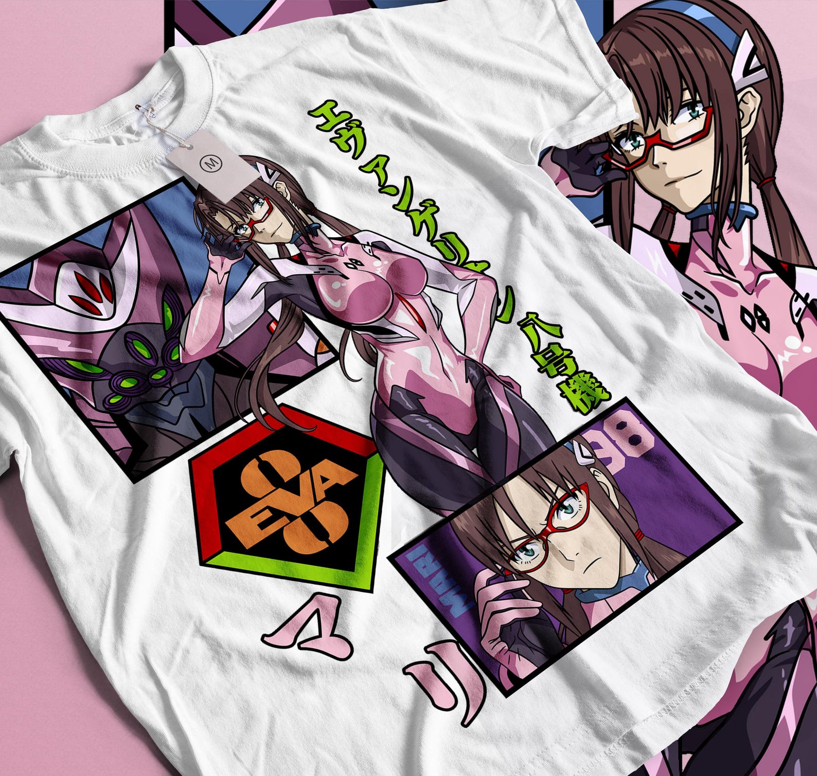 Rei Ayanami et Asuka Langley Soryu t-shirt neon genesis evangelion anime t-shirt XL