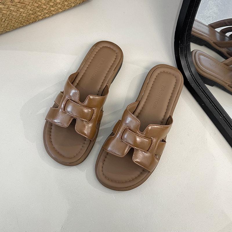 

Летние новые шлепанцы с квадратным носком большого размера на плоской подошве, женские повседневные модные крутые шлепанцы, женская обувь 40 коричневый