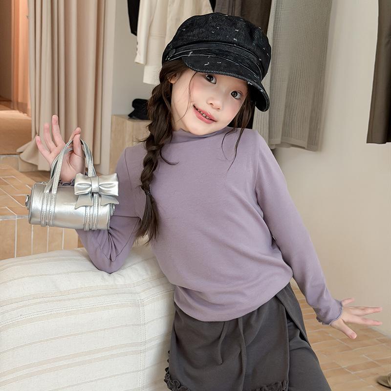 Kids Girls Long Sleeve Solid Ruffle Collar Casual Inner Base Layer Top