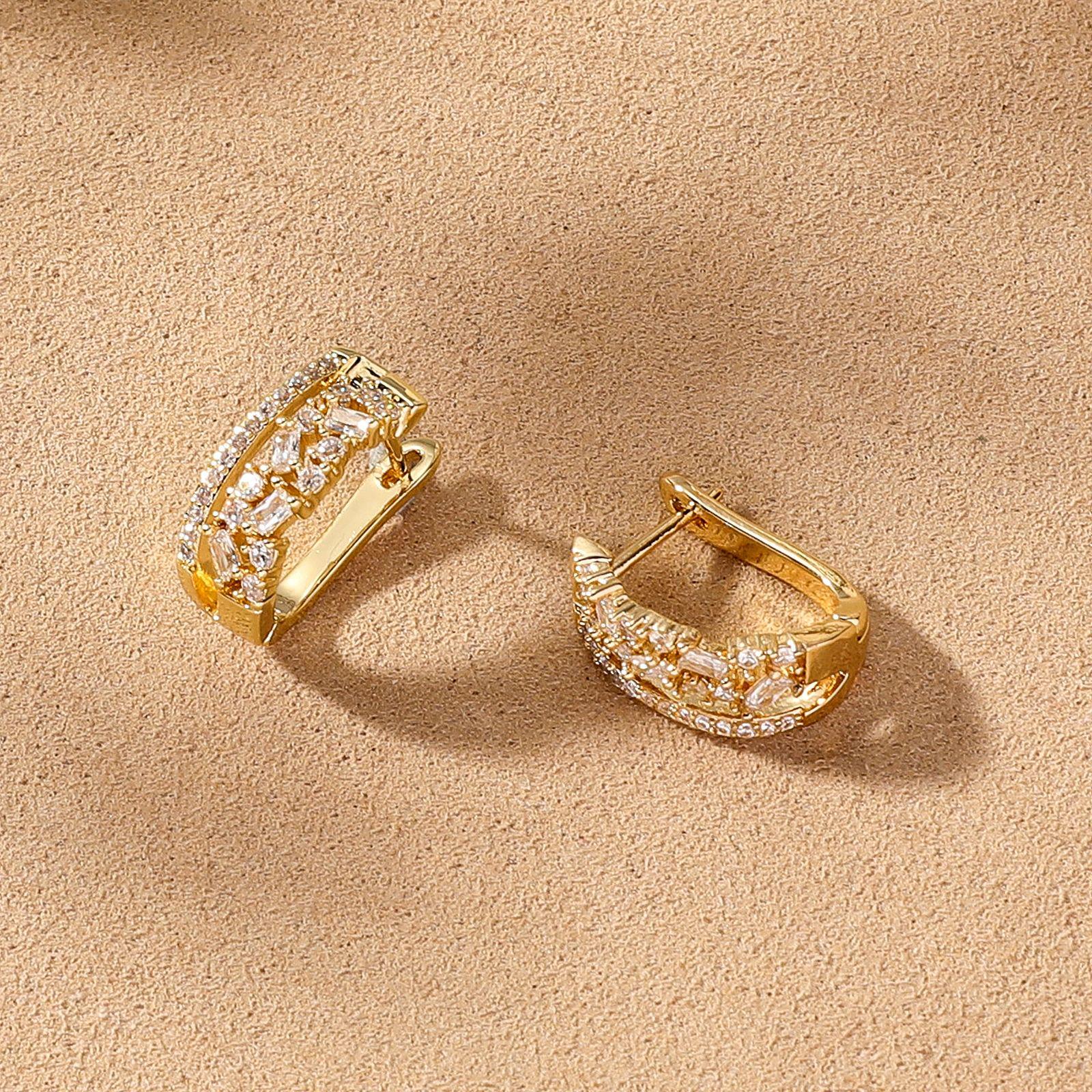 Luxury Zirconia U-Shaped Earrings - Trendy European  American Design