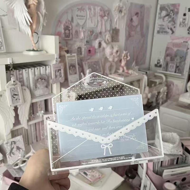 1pcs Polka Dot Envelope Series Acrylic Storage Rack, Lace Bow Multi-purpose Kawaii Organizer Tray For Collecting Merch & Desk