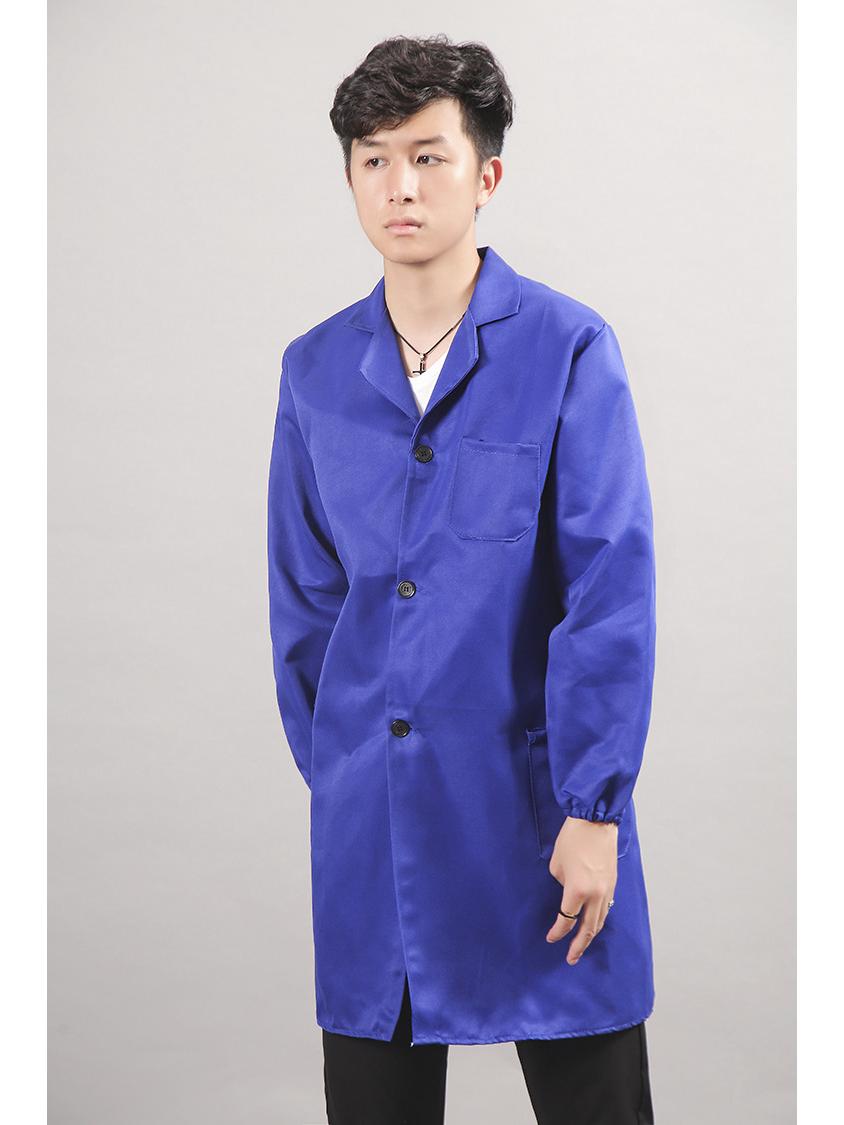 

Унисекс Синий лабораторный халат: Длинный халат оверлок, восемь цветов, настраиваемый с принтом/вышивкой, идеально подходит для ремонта и обработки машин. XXXL