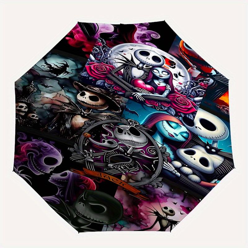 1 Auto Open Jack Skellington, Sally Themed Colorful 8-rib Portable Umbrella for Men and Women, A Compact Commuting Companion Suitable for Da