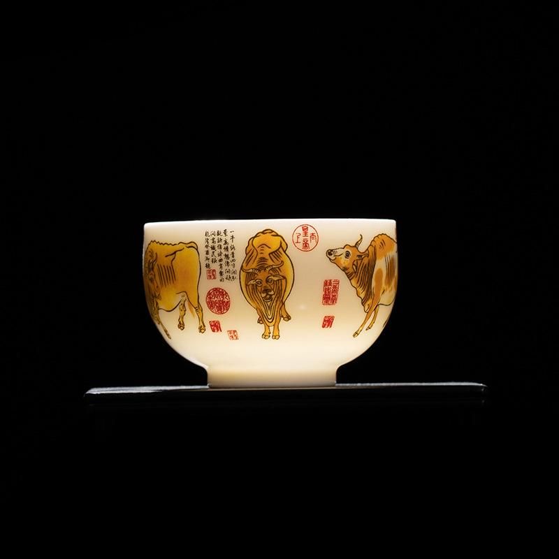 1 Stück Chinesische Exquisite Keramik Teetasse Handgefertigt Schrift Meistertassen Boutique Teeschale Meditationsbecher Retro Teeset Zubehör