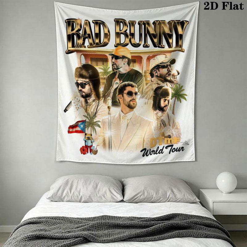 Bad Bunny Flow Wall Hanging Printed Fabric Blanket Decorative Tapestries for Bedroom Living Room Home Decor