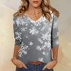 Women's T Shirt CHristmas Print 3/4 Sleeve Daily Weekend Fashion Basic V- Neck Regular Top