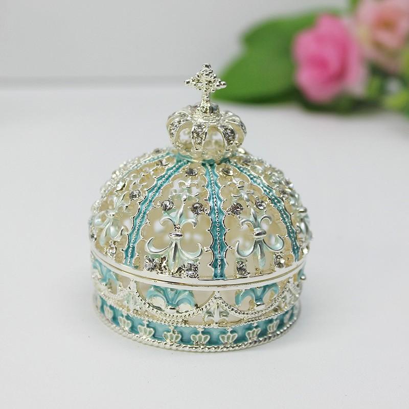 

Enamel Craft Alloy Crown Jewelry Box European and American Wedding Ring Storage Box Ornament Wedding Decoration Ornament 5.5x6.5cm небесно-голубой