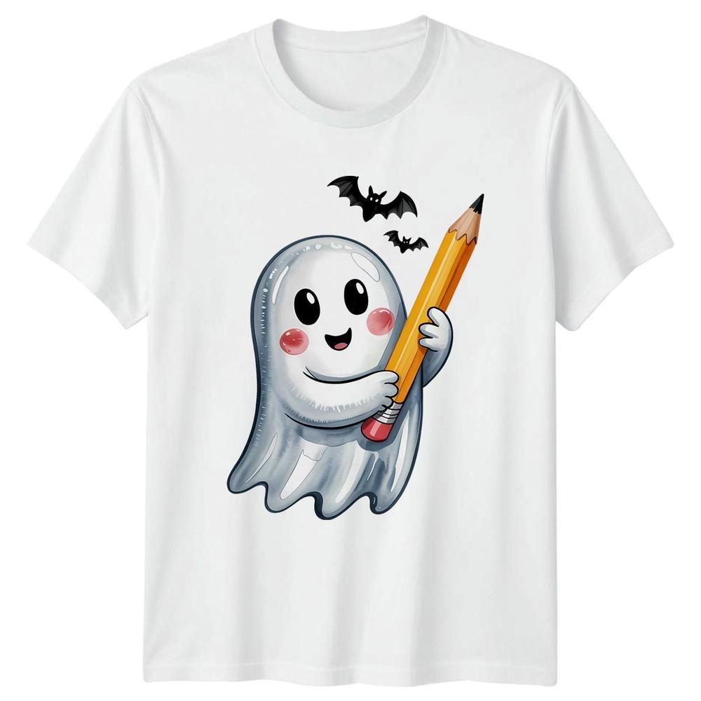 Ghost Holding Pencil TShirt Back To School Halloween Gift For Him And Her