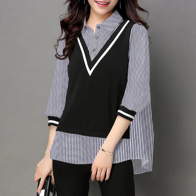 Camicie casual da donna in due pezzi finte allentate coreane primaverili Camicetta patchwork oversize
