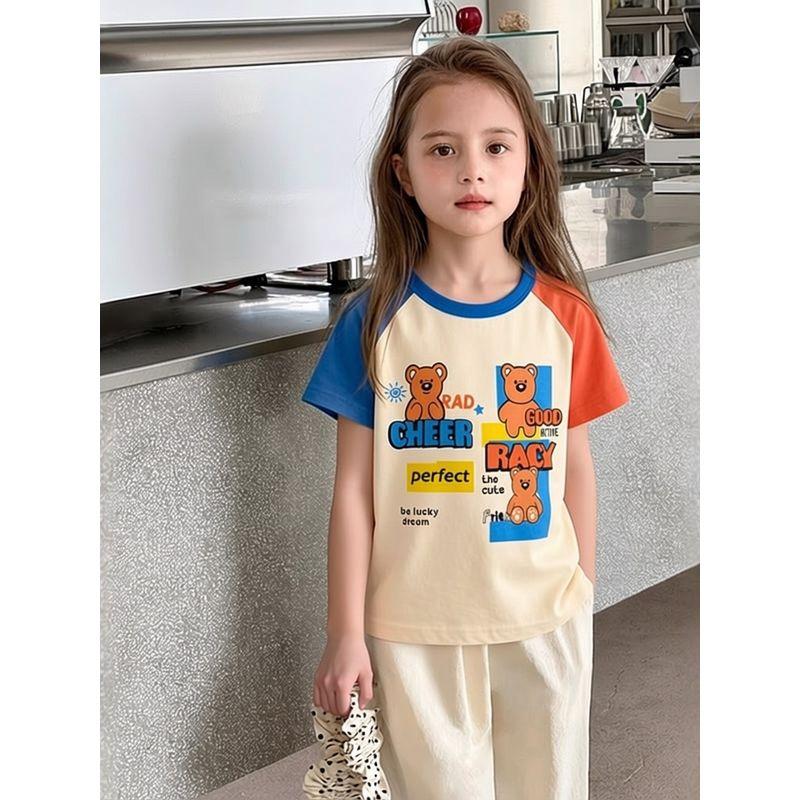 27Home Korean Style Kidsren's Clothing Trendy Brand Kidsren's Pure Cotton Short-Sleeved T-Shirt 2026 Summer New Style Baby Girl Clothes Cartoon