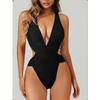 New One-piece Swimsuit Splicing Bikini European and American Swimsuit Women's Cross Swimsuit Color Matching Bikini64