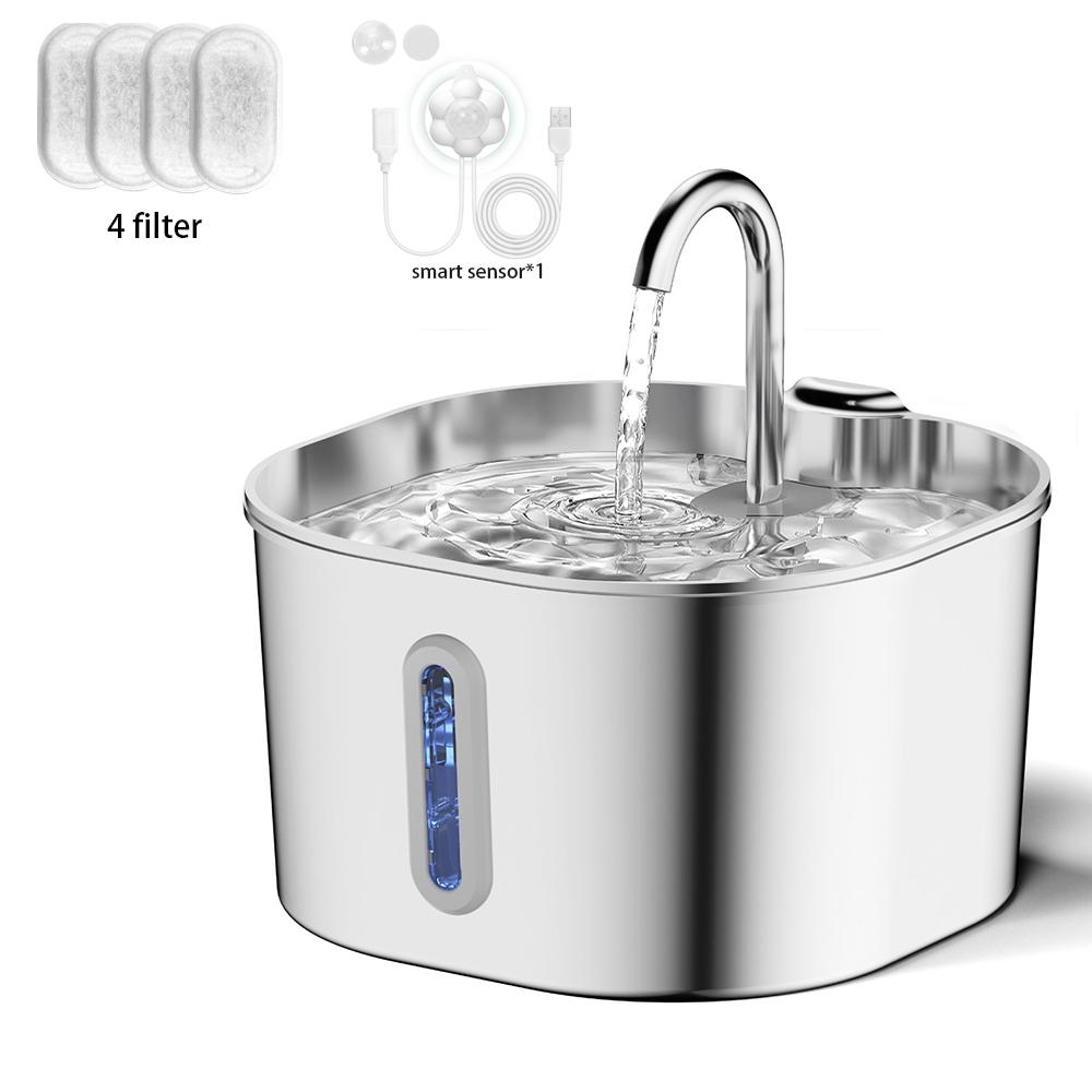 ZYfeeder 2.2L Stainless Steel Pet Water Fountain, Artesian Water Fountain for Cats, Ultra-quiet Water Pump with Filter