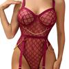 Lingerie perspective mesh sexy halter high waist onesie metal lingerie set