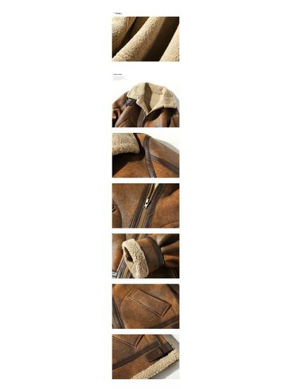 Pánská retro zimní motorkářská bunda ze semiše s podšívkou z jehněčí vlny, kůže a kožušiny, nadměrná velikost.