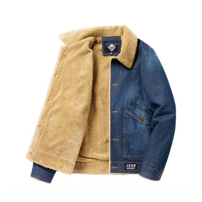 Jachetă din blugi de iarnă Guler pentru bărbați cu lână groasă, din bumbac, haină largi, haină de lucru pentru bărbați