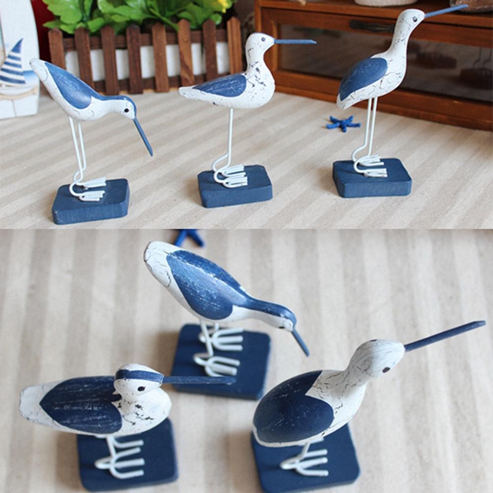 3Pcs/set Mediterranean Wooden Nautical Seagull Decor Home Office DIY Desktop Ornament