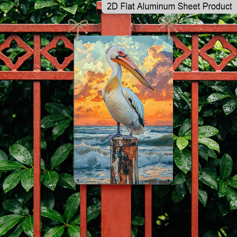 2D Flat, 1pc Vintage Pelican Aluminum Sign - 7.87*11.8 Inch Rustic Coastal Wall Art with Pre-Drilled Holes, Durable Aluminum Decor for Home, Cafe