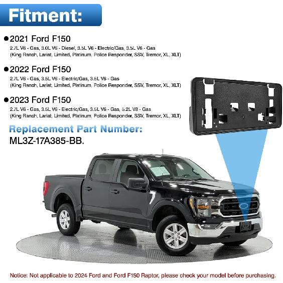 TOP-MAX License Plate Bracket Compatible With - Ford F150 2.7L 3.0L 3.5L V6 5.2L V8 Accessories, Front Bumper License Plate Holder Frame Replace For