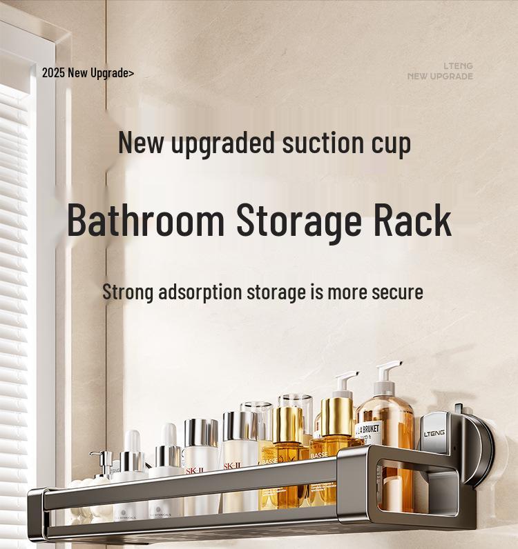 Bathroom Suction Cup Storage Basket - No-Drill Wall-Mounted Organizer