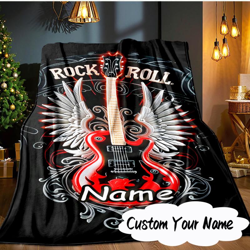 Custom Name Cartoon Guitar Blanket Ideal Bedding Blanket Perfect for Travel, Camping, Living Rooms, Offices, Sofas, Fan Christmas gift