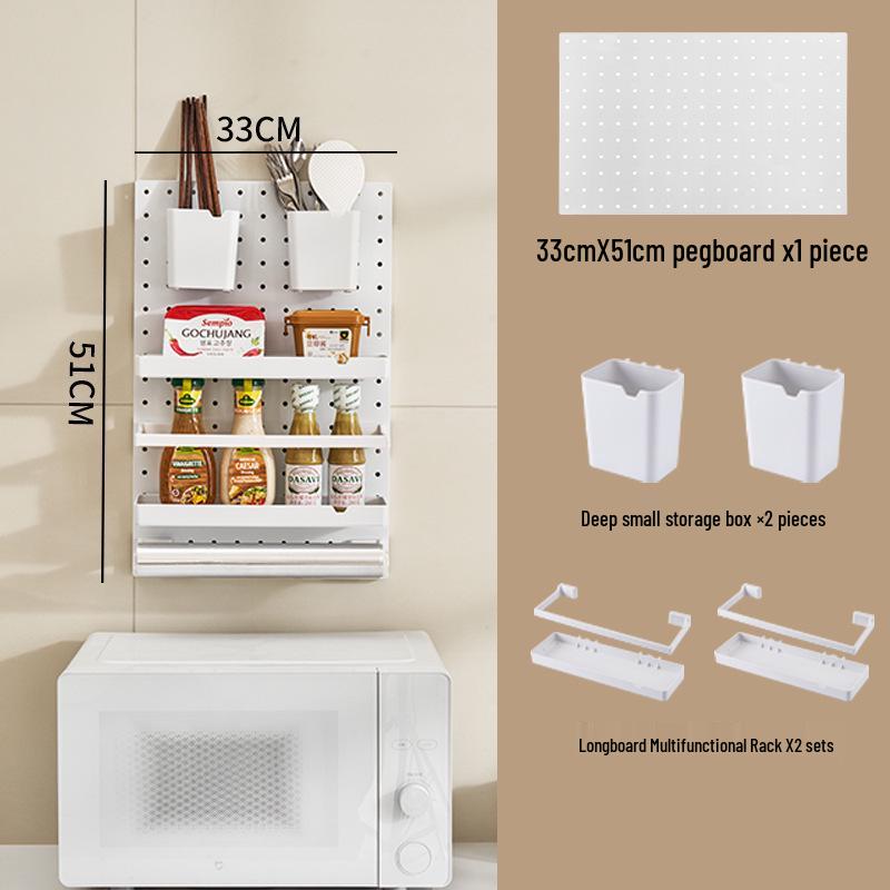 Wall-Mounted No-Drill Pegboard Storage Shelf for Kitchen and Dorm Room