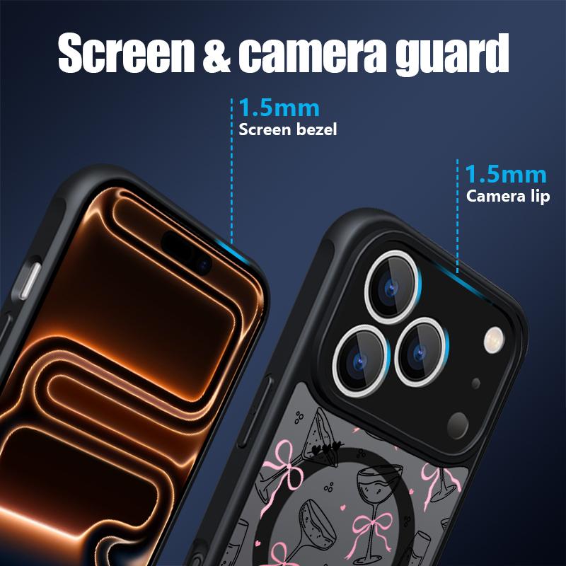 Cherry Bowknot Patterned Magnetic Phone Case For iPhone 17e 17 Pro Max 16 15 14 13 Pro Max 16e 11 For Magsafe Acrylic Back Cover