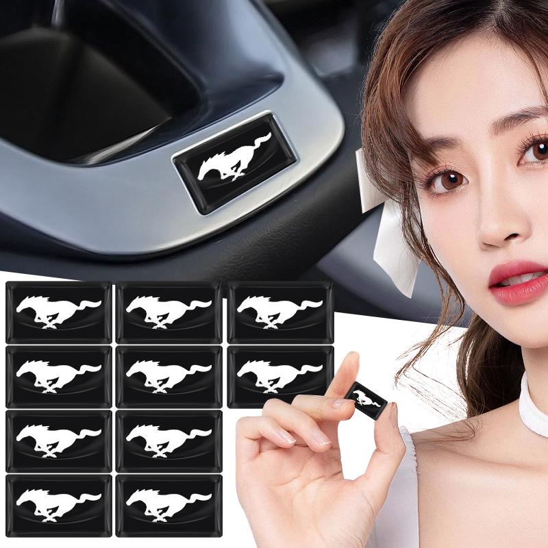 5/10Pcs Carbon Fiber Steering Wheel Car Logo Emblem 3D Stickers For Ford Raptor Fiesta Focus 2 3 4 Mondeo Ecosport Mustang Fusion