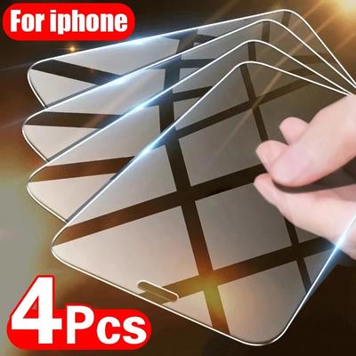 4PCS Tempered Glass for iPhone 11 12 13 14 15 Pro XR X XS Max Screen Protector On for iPhone 12 Pro Max Mini 7 8 Plus SE Glass