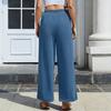 Women's Loose Comfortable Casual Fashion Color Elastic Waist Belted Pockets Loose Pants