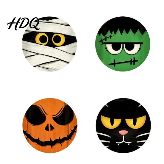 Kitchen Dining Accessories Halloween Wooden Coasters, Decorative Drink Heat Resistant Table Mats Decor for Coffee Mugs, Waterproof Party Home Holiday