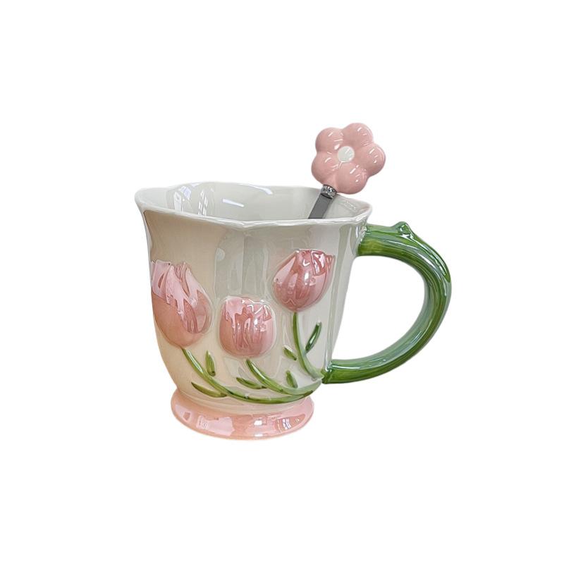 Tulpe Becher Hoch aussehende Keramiktasse Kaffee Frühstückstasse Wasserbecher Hochzeit Brautjungfern Geschenk Mädchen Souvenirs