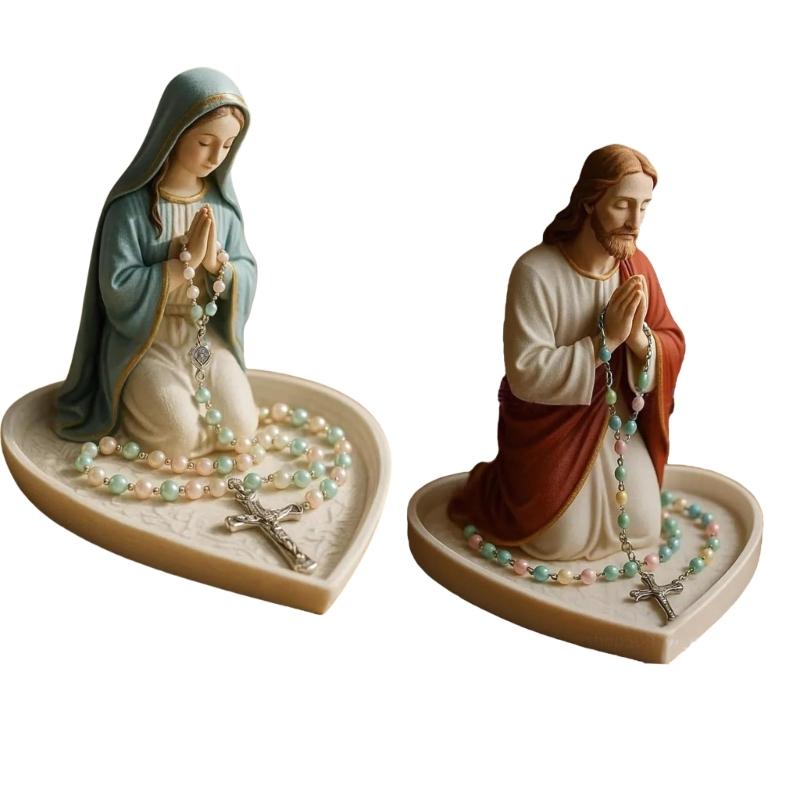 Holy Mother Father Statue Prayer Tray Resins Religious Decors Rosary Beads Jewelry Box For Home Church Or Gift Giving
