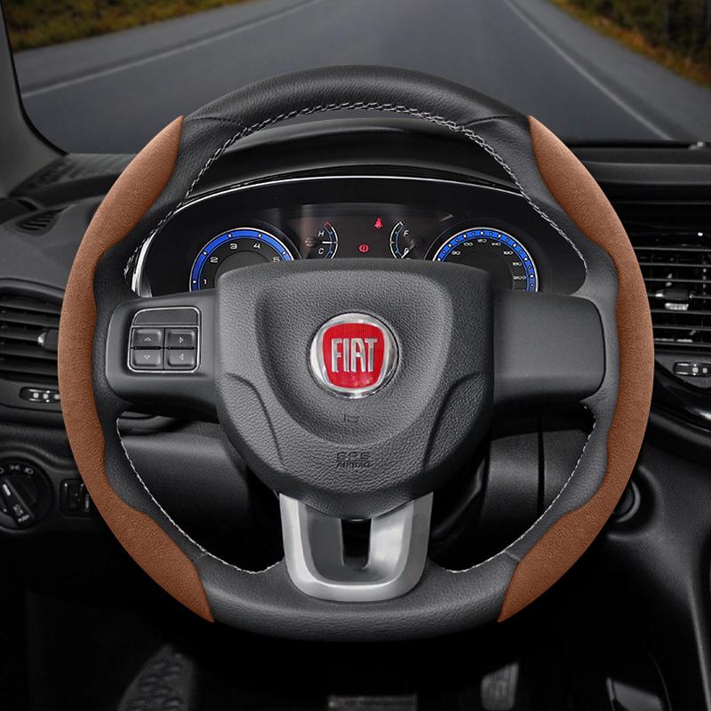 zkfan8 Suitable for Fiat Anti-Slip Buckle Segmented Suede Steering Wheel Cover Suitable for 500 Grande Punto Evo 169 Ducato Bravo Tipo Linea Albea