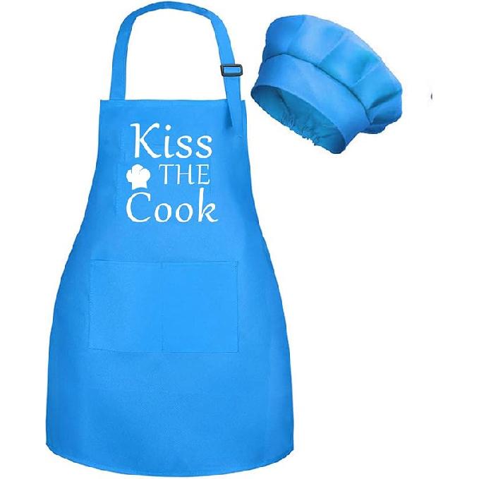 Kids Apron And Chef Hat Set With Pockets Child Apron For Boys Girl Cooking Kitchen Children Aprons Adjustable Tie
