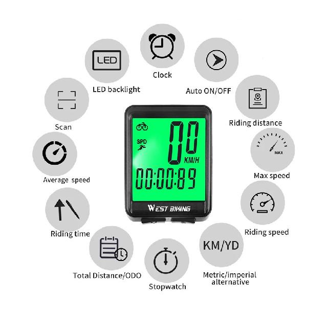 WEST BIKING Bicycle Wireless Computer MTB Road Bike Odometer Waterproof With Backlight Cycling Speedometer LED Rate Stopwatch