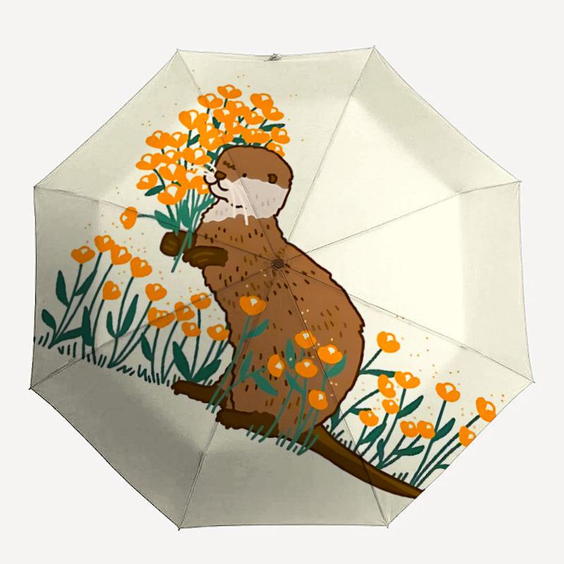 

1pc Otter Flowers Automatic Folding Umbrella - Compact 8-Rib Design, Durable Plastic & Iron, Lightweight for Outdoor Daily Use023