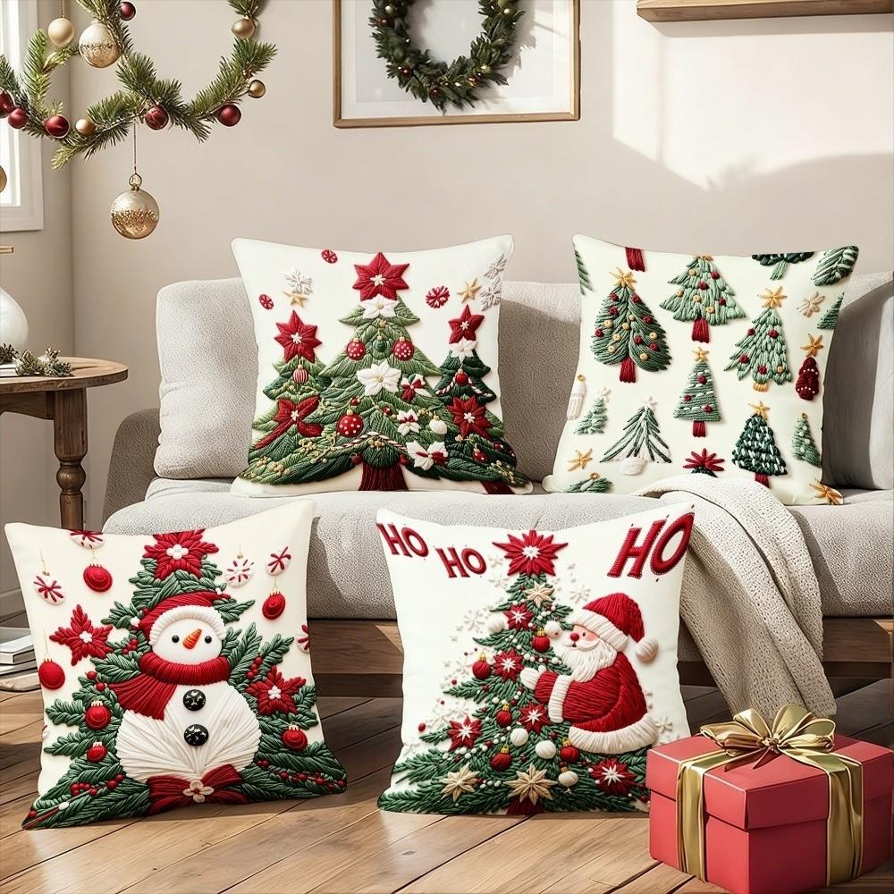Plush Christmas Pillow Cover Soft Xmas Tree Pillowslip Elk Santa Pillow Cover  Living Room
