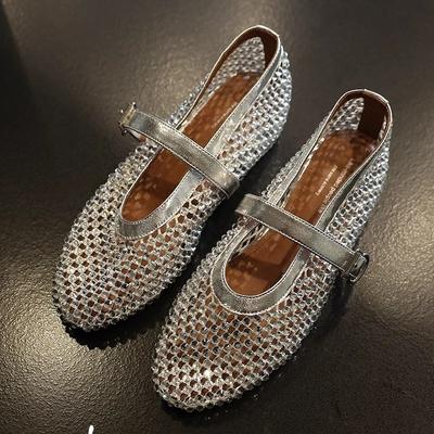 Aumento de altura de 4 cm Sapatos Mary Jane de malha sapatilhas 2025 novo totalmente cravejados de diamantes sapatos rasos franceses bonitos sapatos femininos