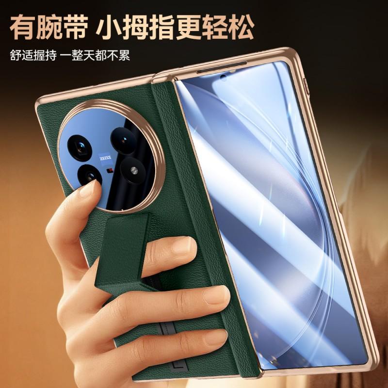Vivo X Fold5 Leather Wristband Case With Magnetic Hinge Integrated Screen Window Shockproof Anti-Scratch Protection