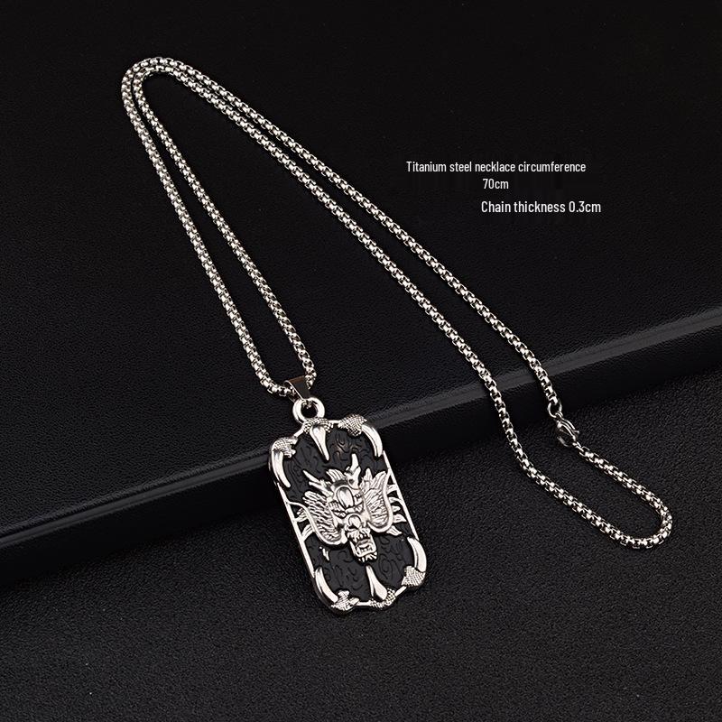Retro Dragon Plate Necklace: Chinese-Style Titanium Steel Sweater Chain